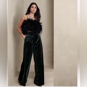 Banana Republic Velvet Wide Leg Dark Green Pants 12